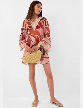 Printed Mini V-Neck Beach Cover Up Kaftan Multi female - Accessorize - FashionsVida