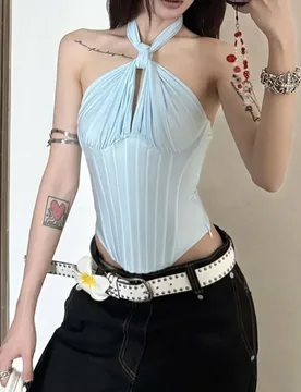 Bandage Halter Top Neck-mounted Crop Tops Women Clothing Backless Camison Verano Solid Color Y2k Accessories Cute Ropa De Mujer - Aliexpress - FashionsVida
