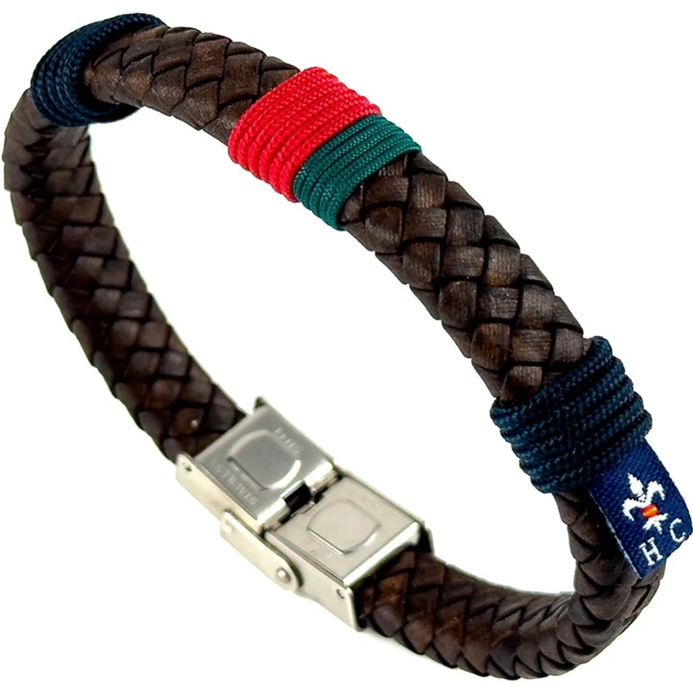 Pulsera Menorca piel con cordón rojo y verde de hombre - Hispania Colors - FashionsVida