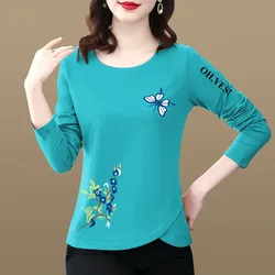 Fashion Printed O-Neck Irregular Casual T-Shirt Women's Clothing Autumn Winter New All-match Pullovers Letter Tee Shirt