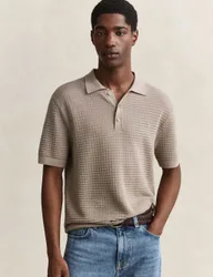 Pure Cotton Textured Polo Shirt Taupe male
