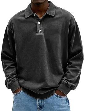 New Men's Long-sleeved POLO Shirt Pullover Washing Water Old T-shirt - Aliexpress - FashionsVida