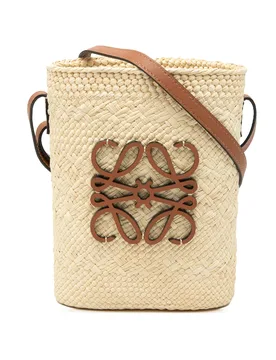 Paulas Ibiza Raffia Anagram Square Pocket Bucket Bag - LOEWE - FashionsVida