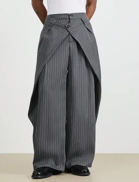 Pantalones casuales de hombre con rayas de tela teñida, cintura doble, tela transpirable y holgada, ajuste relajado, gris oscuro con rayas blancas, p - Shein - FashionsVida