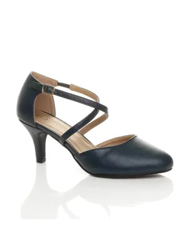 Women's High Heel Crossed Straps Court Shoes in Navy Size: 7 - Navy - Size: 7 - Ajvani - FashionsVida