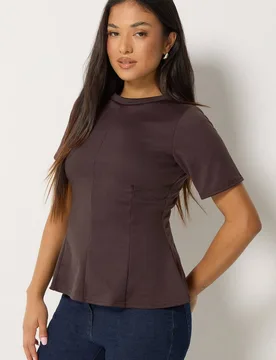 Women's Petite Fitted Waist T-Shirt in Chocolate Size: 14 - Chocolate - Size: 14 - M&Co - FashionsVida