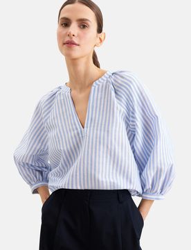 Tunika mit Volumenärmeln aus Leinen Mix Blau 34