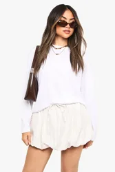 Womens Stripe Woven Puffball Mini Skirt - Beige - Size 12 Uk