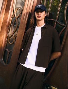 Chemise Boxy Fit Plissée À Manches Courtes S Marron