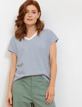 Womens Coombe Jersey Top Navy Stripe - Cream - Size 18 Uk - Kite Clothing - FashionsVida