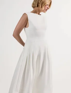 Women's Compact Stretch Open Back Full Skirted Tailored Midi Dress in Ivory Size: 14 - Ivory - Size: 14 - Karen millen - FashionsVida