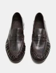 Ruched Leather Slip On Loafers Dark Brown male