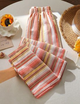 Pantalones casuales de pierna recta a rayas para adolescentes, adecuados para el verano, las vacaciones y el uso diario, conjunto de vacaciones de ver