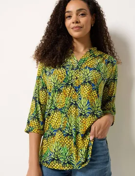 Pineapple Half Placket Shirt - Multicolor - Size: 20 - M&Co - FashionsVida