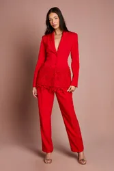 Women's Pleat Front Straight Leg Formal Trouser in Red Size: 10 - Red - Size: 10