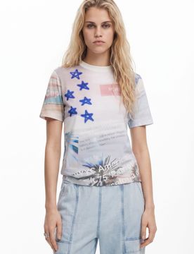 T-shirt imprimé American Magic, Coton, Blanc, S