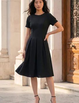 Women's Petite Textured Midi Dress in Black Size: 18 - Black - Size: 18 - Roman - FashionsVida