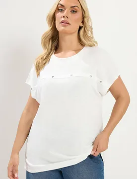Women's Stud Grown-On Sleeve T-Shirt in White Size: 22-24 - White - Size: 22-24 - Yours - FashionsVida
