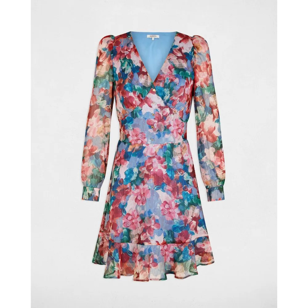 Vestido corto con cuello en V y estampado floral - Morgan - FashionsVida