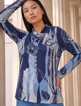 Women's Abstract Snit Button Top in Blue Size: 18 - Blue - Size: 18 - Roman - FashionsVida