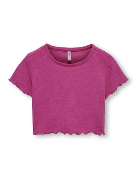 T-shirt cropped fucsia a maniche corte a coste - Only - FashionsVida