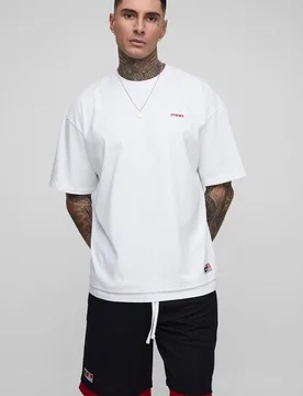 Herren Großes Übergroßes Offizielles Oberteil Mit Falscher Lage Am Saum Und Airtex-Basketballshorts-Set White Größe Small - boohooMAN - FashionsVida