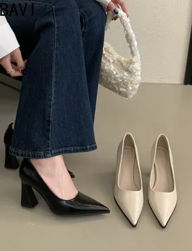 Spring French High Heels Black OL Single Shoes Classic Slip-On Chunky Women's Banquet Prom Dress Party Single Shoes Pumps New - Aliexpress - FashionsVida