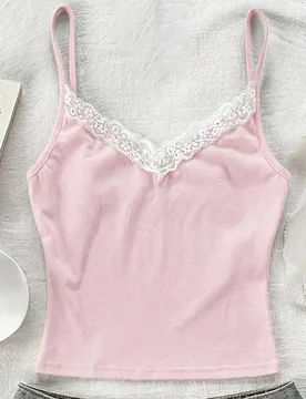 Camisetas de tirantes estilo ballet de encaje rosa y blanco para niñas preadolescentes - Shein - FashionsVida