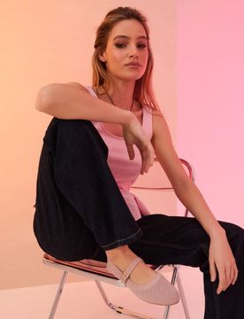 Ballerine in maglia con cinturino - rosa