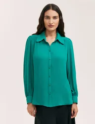 Collared Blouson Sleeve Shirt Green female