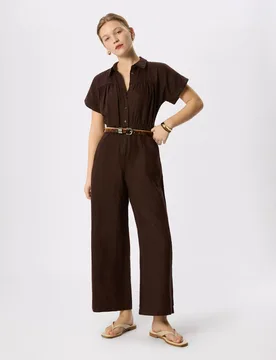 Pure Linen Short Sleeve Utility Jumpsuit Brown female - Whistles - FashionsVida