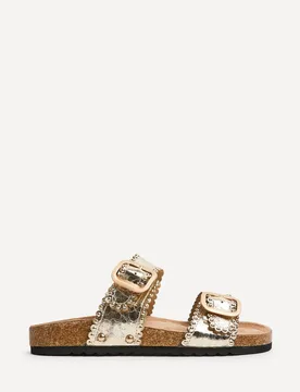 Women's Kelsie Gold Double Buckle Sandals Size: 4-Standard Fit - Gold - Size: 4-Standard Fit - Linzi - FashionsVida