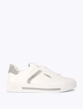 Lace Up Sparkle Crystal Cupsole Trainers White female - Carvela - FashionsVida