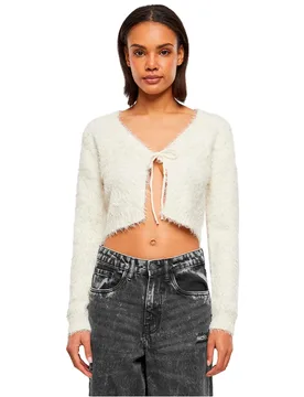 Cardigan Tied Cropped Feather White Sand L - Urban classics - FashionsVida