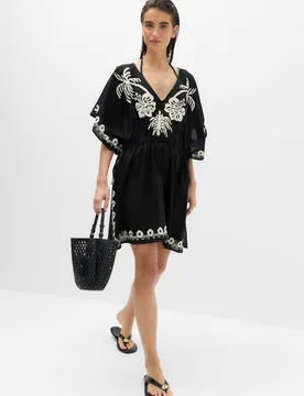 Pure Cotton Embroidered Palm Placement Kaftan White Mix female - M&S - FashionsVida