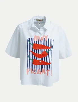 Kurzarmbluse mit Print Weiß XL - Smith & Soul - FashionsVida