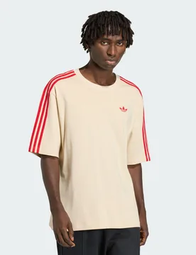 T-SHIRT OVERSIZE ADICOLOR 3-STRIPES XS Crystal Linen / Better Scarlet - Adidas - FashionsVida