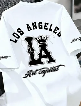 Camiseta de cuello redondo con estampado de LA para adolescentes, casual y suave para el verano - Shein - FashionsVida