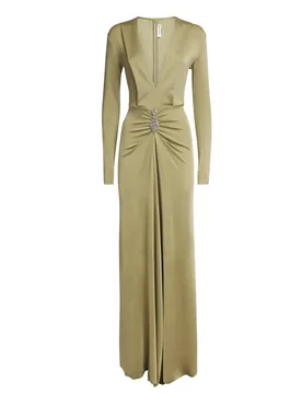 Long-Sleeve V-Neck Gown - Victoria Beckham - FashionsVida