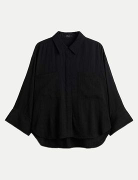 Hemdbluse Forna mit zarter Kreppstruktur Schwarz 38