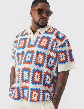 Herren Plus Oversized Revere Häkel-Poloshirt Orange Größe 2XL - boohooMAN - FashionsVida