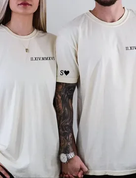 Unisex Custom Tee Couple's Name Text Date Printed on Front Sleeve Shirts Personalized Birthday Valentine's Day Anniversary Gift - Aliexpress - FashionsVida