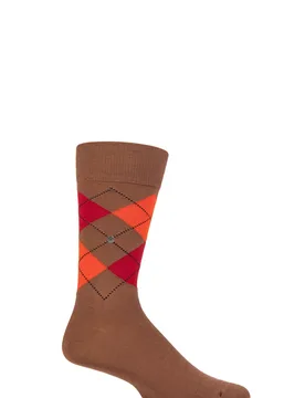 Mens 1 Pair Edinburgh Virgin Wool Argyle Socks Brown / Orange 46-50 - Brown - Size: 11-14 Mens - Burlington - FashionsVida