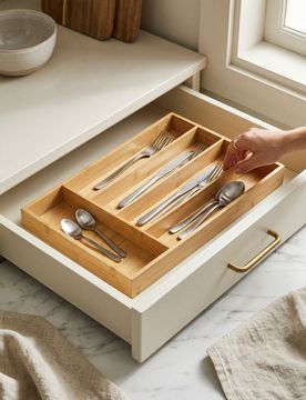 Organizzatore da cucina in bambù per cassetto - beige