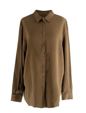 Green Khaki London Oversized Crepe Shirt - Asceno - FashionsVida