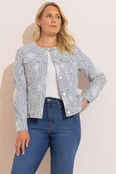 Embroidered Stripe Jacket - Blue - Size: 12