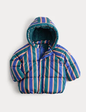 Midweight Padded Striped Coat (0-5 Yrs) Green Mix male - M&S - FashionsVida