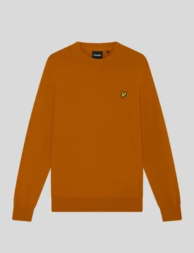 Men's Cotton Merino Crew Neck Jumper Broad Orange - Lyle & Scott - FashionsVida