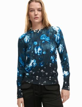 Pull fin à fleurs, , Noir, XS