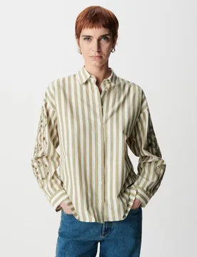 Camisa de mujer de rayas con bordados calados - IKKS - FashionsVida
